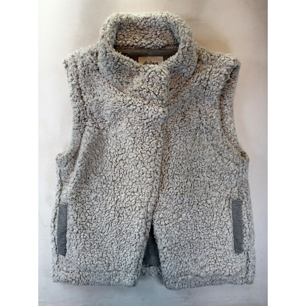 Dylan Los Angeles Grey Sherpa Fleece Vest XL Snap Front Pockets Cozy Layering